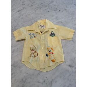 Vintage Crestline Kids Yellow Embroidered Button Down Shirt Animals Size 3 Korea